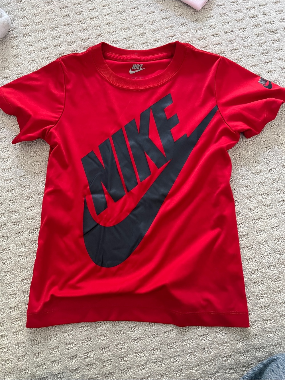 Nike Red Short-Sleeve Tee with Black Swoosh Logo